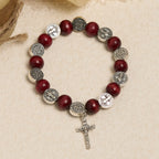 Vintage Style St. Benedict Pendant and Red Beads Bracelet