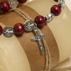 Vintage Style St. Benedict Pendant and Red Beads Bracelet