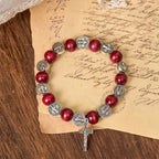 Vintage Style St. Benedict Pendant and Red Beads Bracelet