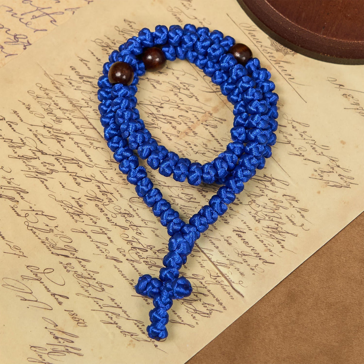 Blue & Black Cross 100 Blessing Knots String Necklace