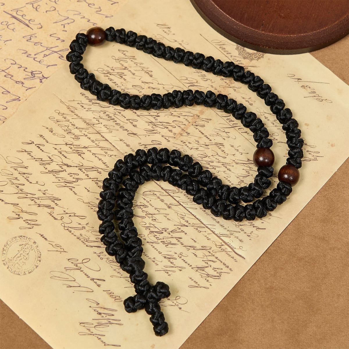 Blue & Black Cross 100 Blessing Knots String Necklace