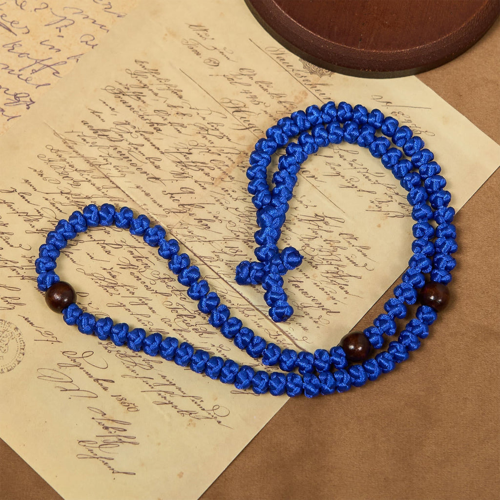 Blue & Black Cross 100 Blessing Knots String Necklace