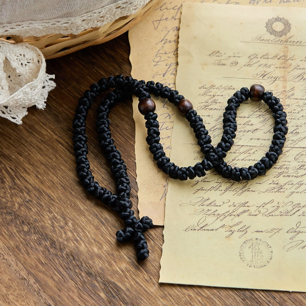 Blue & Black Cross 100 Blessing Knots String Necklace