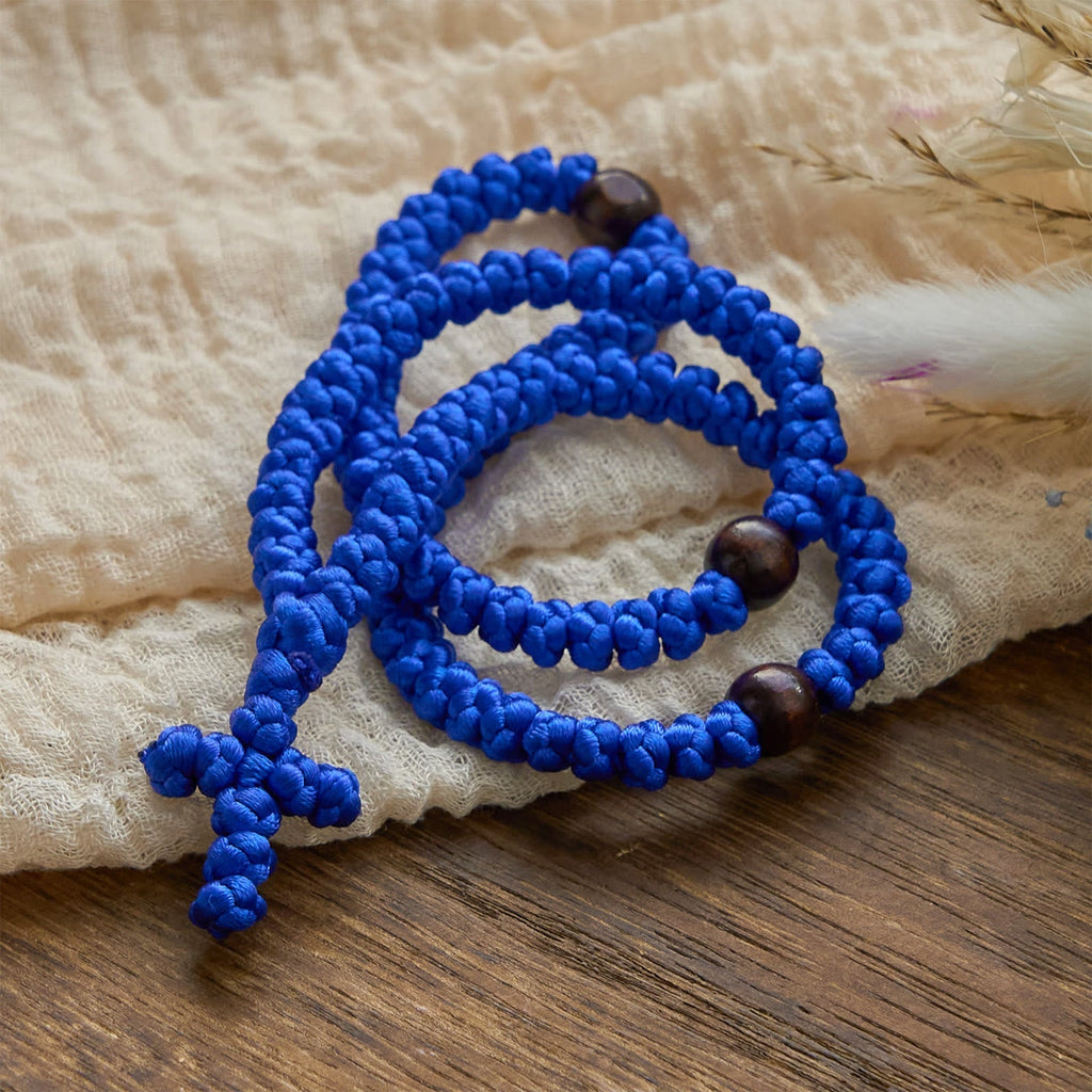 Blue & Black Cross 100 Blessing Knots String Necklace
