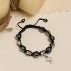 Hematite Bead Bracelet with Cross & St. Benedict