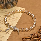 Modern Clear Crystal Stretch Braceletwith Crucifix & Miraculous Medal