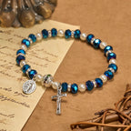 Modern Clear Crystal Stretch Braceletwith Crucifix & Miraculous Medal