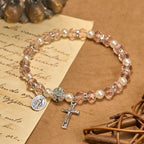 Modern Clear Crystal Stretch Braceletwith Crucifix & Miraculous Medal