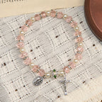 Modern Clear Crystal Stretch Braceletwith Crucifix & Miraculous Medal