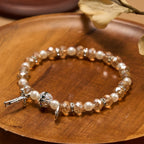 Modern Clear Crystal Stretch Braceletwith Crucifix & Miraculous Medal