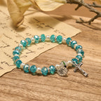 Modern Clear Crystal Stretch Braceletwith Crucifix & Miraculous Medal