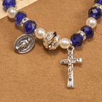 Modern Clear Crystal Stretch Braceletwith Crucifix & Miraculous Medal