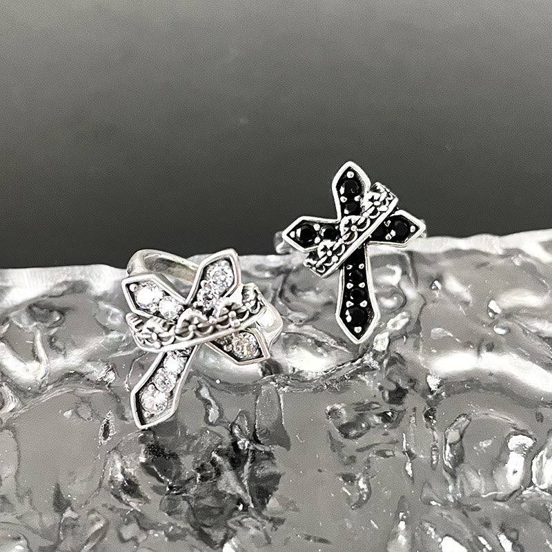 2colors Modern Ring with Cross & Regal Crown