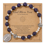 Multi-color Gemstone Stretch Bracelet with Miraculous Medal