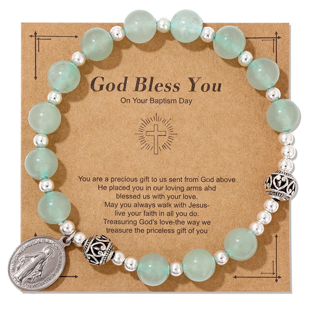 Multi-color Gemstone Stretch Bracelet with Miraculous Medal