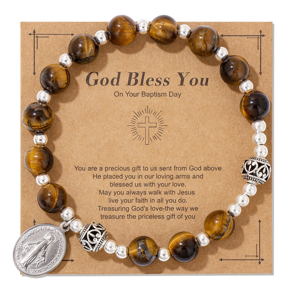 Multi-color Gemstone Stretch Bracelet with Miraculous Medal