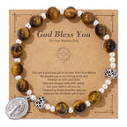 Multi-color Gemstone Stretch Bracelet with Miraculous Medal