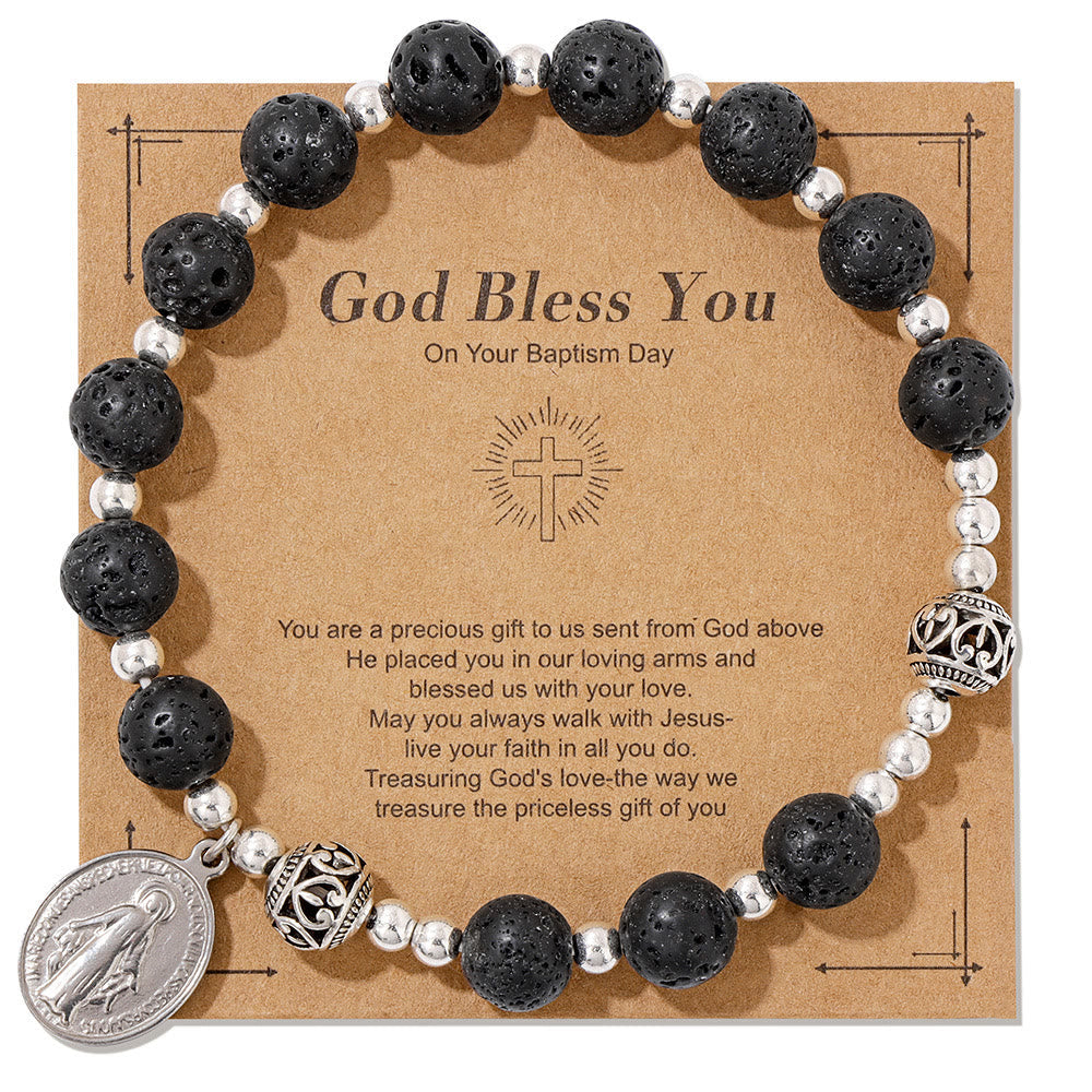Multi-color Gemstone Stretch Bracelet with Miraculous Medal