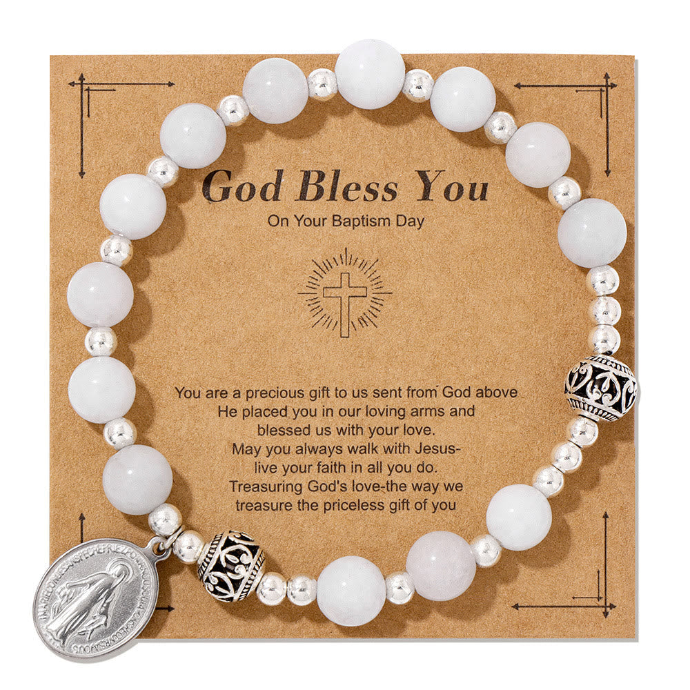 Multi-color Gemstone Stretch Bracelet with Miraculous Medal