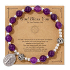 Multi-color Gemstone Stretch Bracelet with Miraculous Medal
