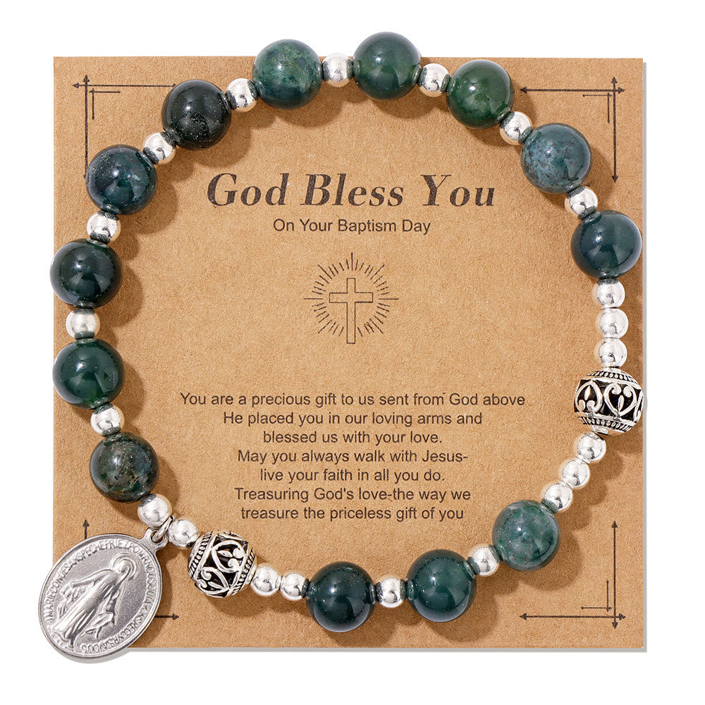 Multi-color Gemstone Stretch Bracelet with Miraculous Medal