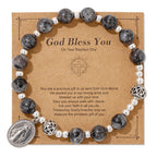 Multi-color Gemstone Stretch Bracelet with Miraculous Medal