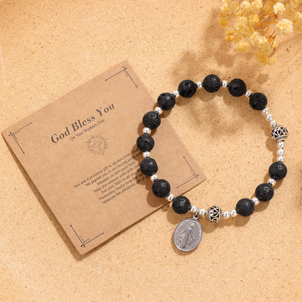 Multi-color Gemstone Stretch Bracelet with Miraculous Medal