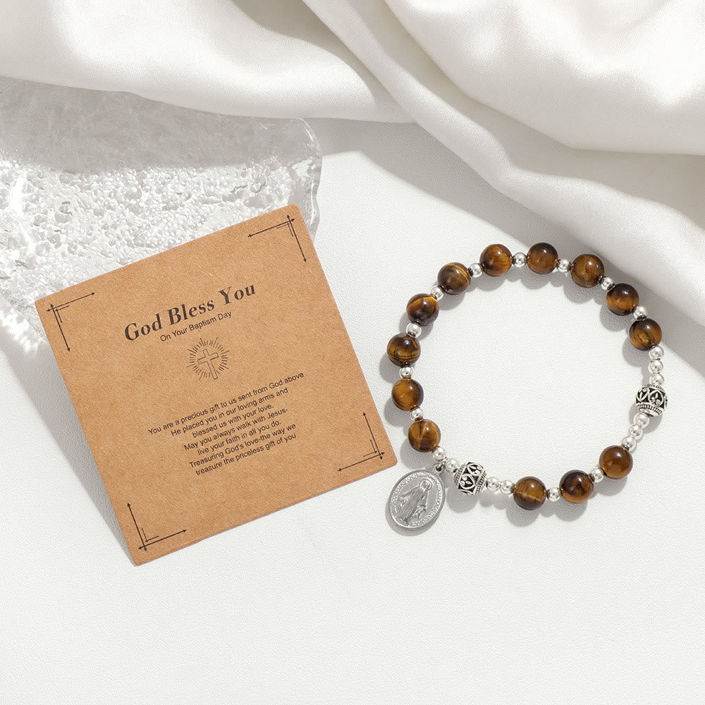 Multi-color Gemstone Stretch Bracelet with Miraculous Medal