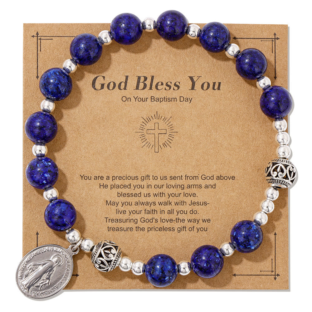 Multi-color Gemstone Stretch Bracelet with Miraculous Medal