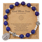 Multi-color Gemstone Stretch Bracelet with Miraculous Medal