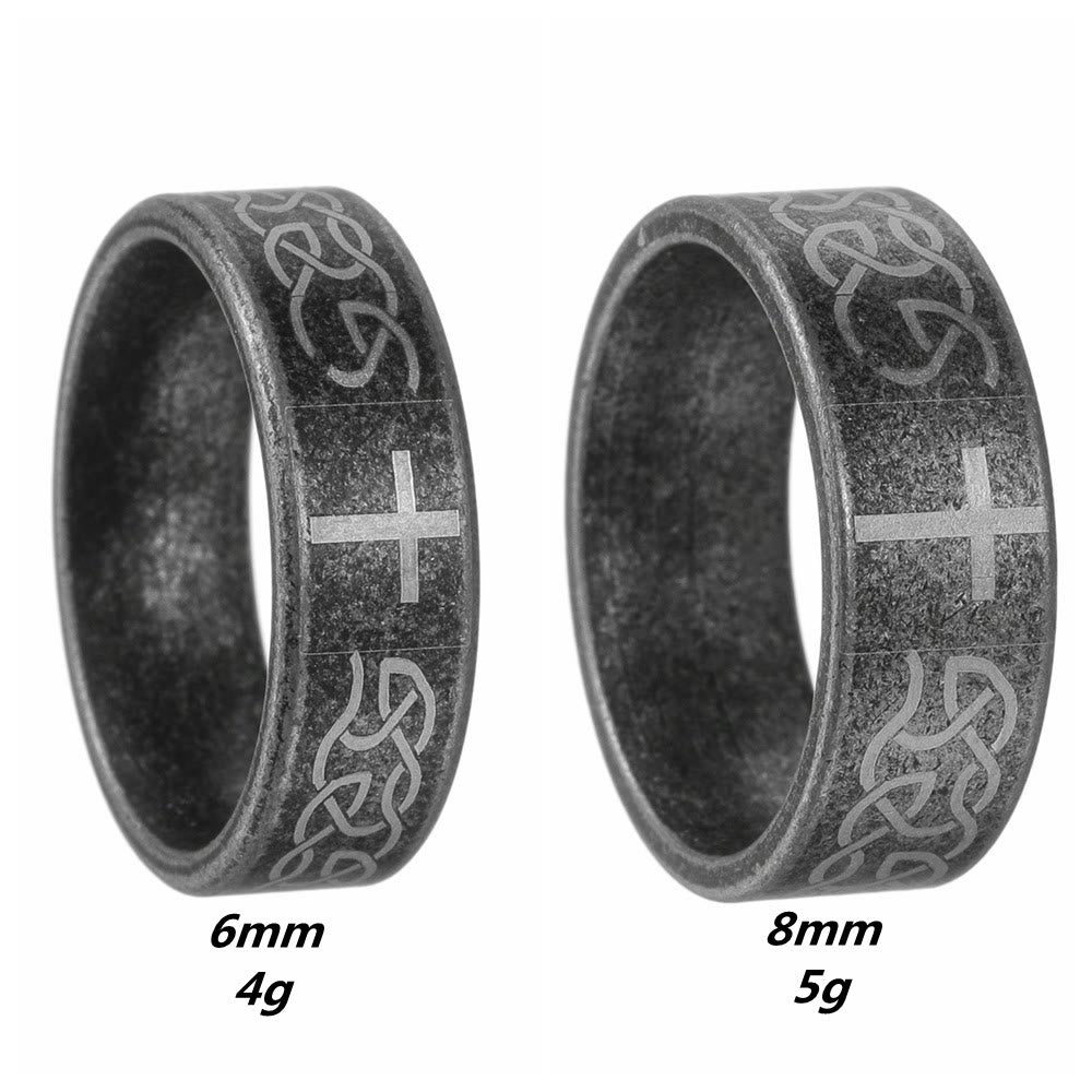 Artisanal Aged 925 Silver Ring with Celtic Knot & Cross