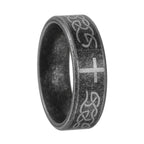 Artisanal Aged 925 Silver Ring with Celtic Knot & Cross