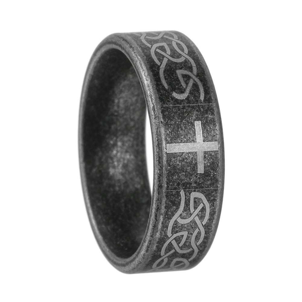 Artisanal Aged 925 Silver Ring with Celtic Knot & Cross