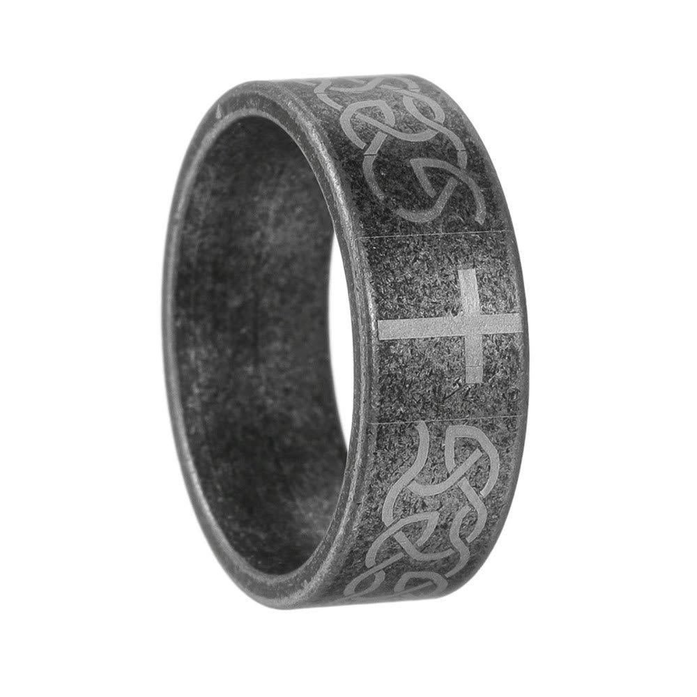 Artisanal Aged 925 Silver Ring with Celtic Knot & Cross