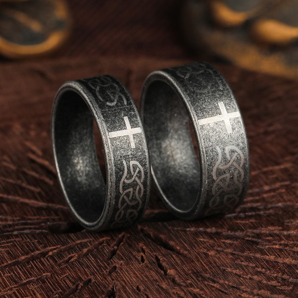 Artisanal Aged 925 Silver Ring with Celtic Knot & Cross