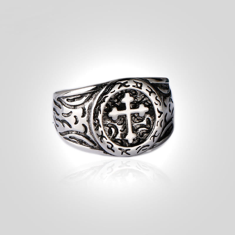 Classic Silver Cross Ring with Ornate Patterns