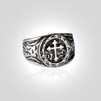 Classic Silver Cross Ring with Ornate Patterns