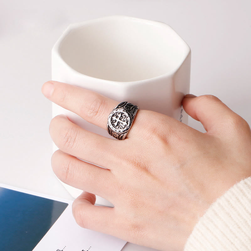 Classic Silver Cross Ring with Ornate Patterns