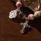 Multi-color Floral Ceramic Stretch Bracelet with Miraculous Medal