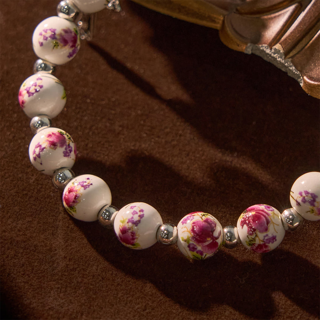 Multi-color Floral Ceramic Stretch Bracelet with Miraculous Medal
