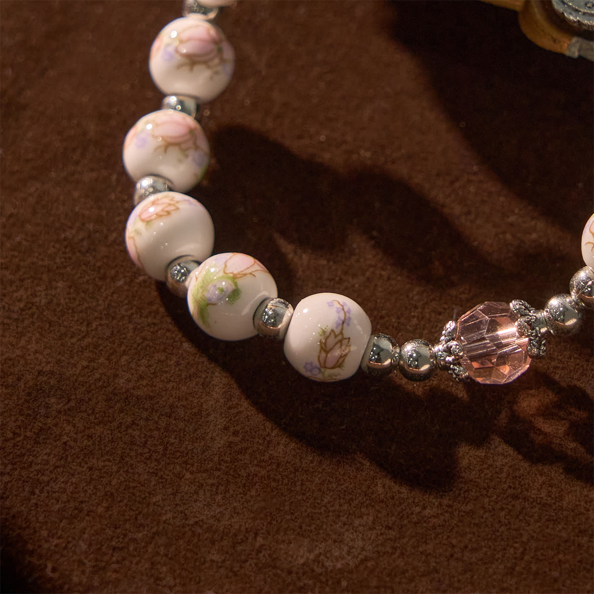 Multi-color Floral Ceramic Stretch Bracelet with Miraculous Medal