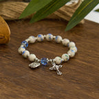 Multi-color Floral Ceramic Stretch Bracelet with Miraculous Medal