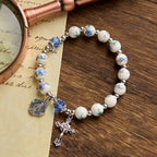 Multi-color Floral Ceramic Stretch Bracelet with Miraculous Medal