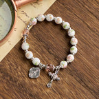 Multi-color Floral Ceramic Stretch Bracelet with Miraculous Medal
