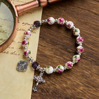 Multi-color Floral Ceramic Stretch Bracelet with Miraculous Medal