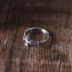 Minimalist 925 Silver Cross Ring with Ornate Rope Patterns