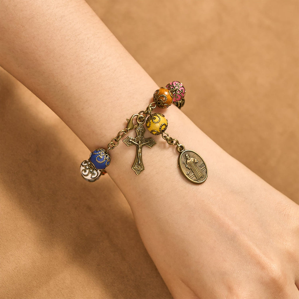 Vintage Style Patterned Colorful Bead Bracelet with Bronze