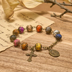 Vintage Style Patterned Colorful Bead Bracelet with Bronze