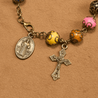 Vintage Style Patterned Colorful Bead Bracelet with Bronze