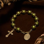 Matte Verdigris Beads with Bronze St. Benedict Medal & Crucifix